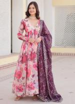 Russian Silk Pink Party Wear Digital Printed Readymade Anarkali Suit
